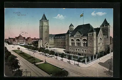 AK Posen, Kgl. Schloss, Strassenbahn