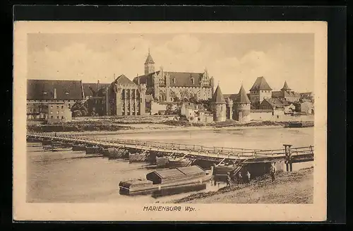 AK Marienburg, Ortsansicht mit Brücke