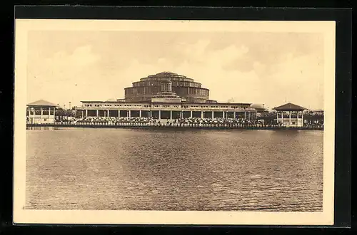 AK Breslau, Jahrhunderthalle und Hauptrestaurant am See, Ausstellung 1913