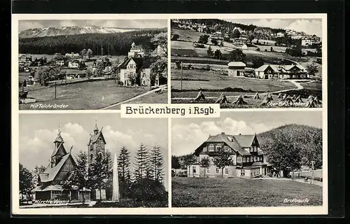 AK Brückenberg i. Rsgb., Kirche Wang, Brotbaude, Ober-Brückenberg