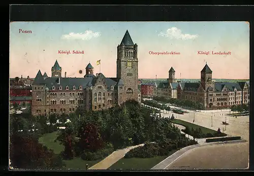 AK Posen, Strassenbahnverkehr vor dem Kgl. Schloss