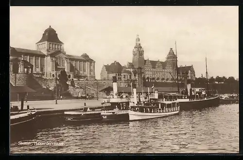 AK Stettin, Hakenterrasse mit Dampfern