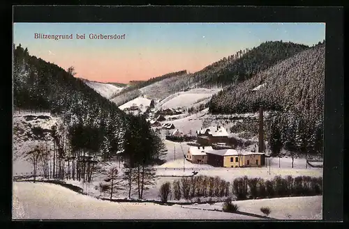 AK Blitzengrund bei Görbersdorf, Ortsansicht im Winter