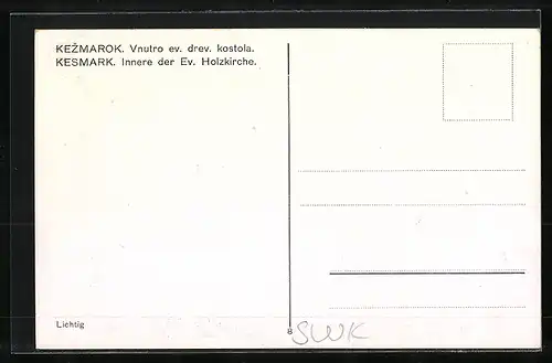 AK Kesmark, Innenansicht der ev. Holzkirche