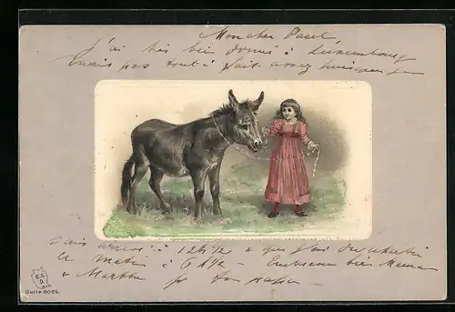 AK Mädchen mit Esel