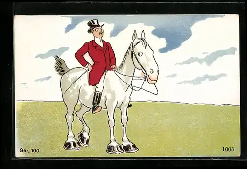 AK Reiter mit Monokel auf dem Rücken eines listig blickenden Pferdes