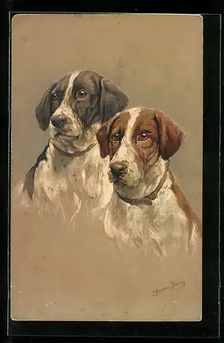 Künstler-AK Zwei Jagdhunde im Portrait