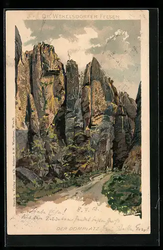 Lithographie Wekelsdorf, Felsen am Domplatz