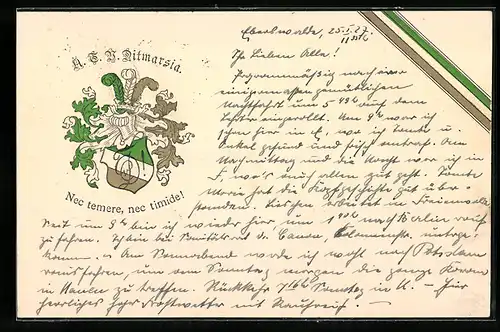 Künstler-AK Kiel, A. T. V. Ditmarsia, Studentenwappen