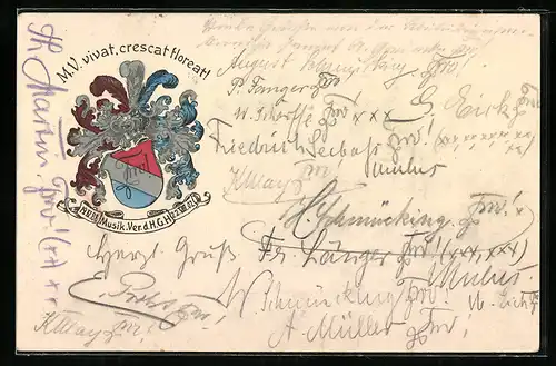 Künstler-AK M. V. vivat crescat floreat, Studentenwappen