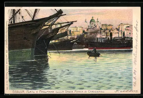 AK Genova, Porte o Panorama colla Santa Maria di Carignano, Hafen
