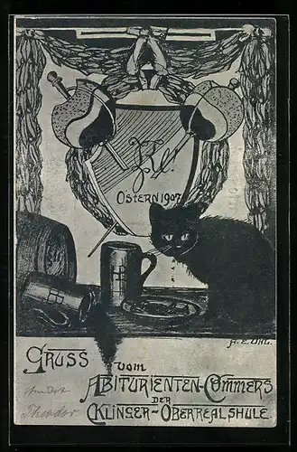 Künstler-AK Abiturienten-Commers der Klinger Oberrealschule, Studentenwappen