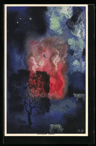 Künstler-AK sign. A. Giacommetti: Schweizer Bundesfeier 1923, Feuer in der Nacht