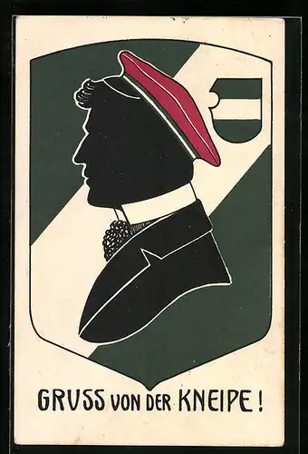 AK Gruss aus der Kneipe, Studentenwappen, Student mit Tönnchen