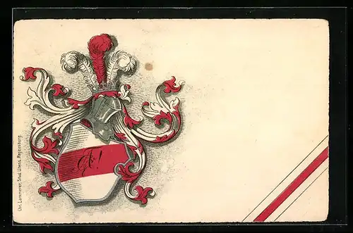 Lithographie Studentenwappen in rot-weiss-silber