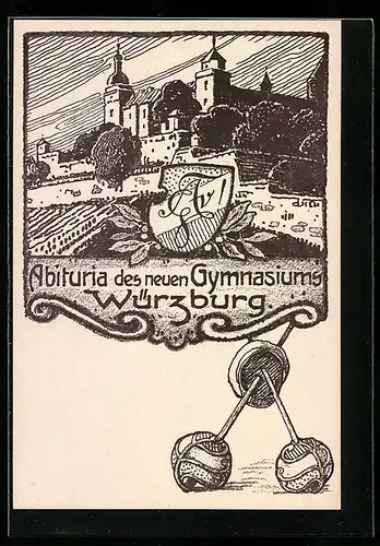 AK Würzburg, Abituria des neuen Gymnasiums, Burg mit Wappen