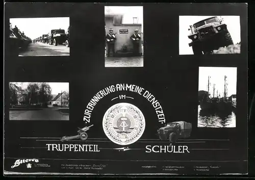 Fotografie NVA-Nationale Volksarmee DDR, Truppenteil Schüler, Lastwagen, Panzer, Wachsoldaten
