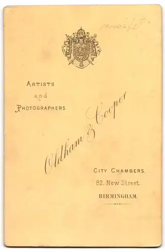 Fotografie Oldham & Cooper, Birmingham, New Street 82, Mann mit Schnauzer und langem Zauselbart