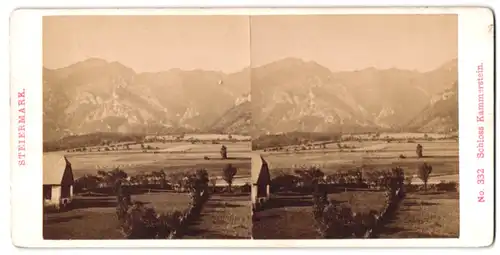 Stereo-Fotografie Alois Beer, Klagenfurt, Ansicht Kammern, Blick vom Schloss Kammerstein auf die Berge