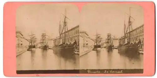 Stereo-Fotografie unbekannter Fotograf, Ansicht Triest, Blick in den Canal mit Segelschiffen