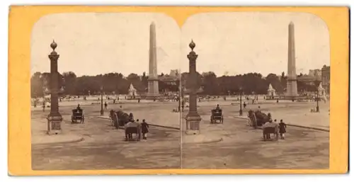 Stereo-Fotografie unbekannter Fotograf, Ansicht Paris, Place de la Concorde, Obelisk, Bierkarren