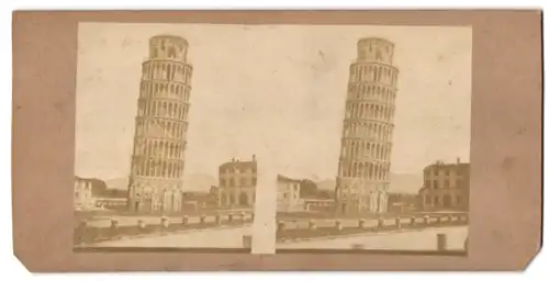 Stereo-Fotografie unbekannter Fotograf, Ansicht Pisa, Blick auf den schiefen Turm