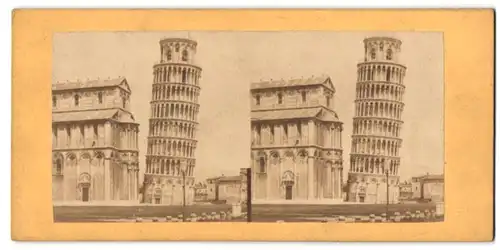 Stereo-Fotografie unbekannter Fotograf, Ansicht Pisa, der schiefe Turm mit der Kathedrale