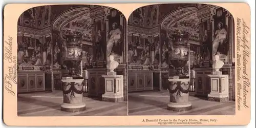 Stereo-Fotografie J. F. Jarvis, Washington D. C., Ansicht Rom, a Beautiful Corner in the Pope`s Home