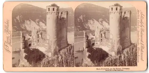 Stereo-Fotografie J. F .Jarvis, Washington D.C., Ansicht Rüdesheim, Blick auf die Ruine Ehrenfels und den Rhein