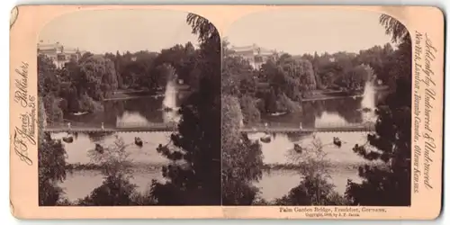 Stereo-Fotografie J. F. Jarvis, Washington D.C., Ansicht Frankfurt / Main, Blick in den Palm-Garten mit Hängebrücke