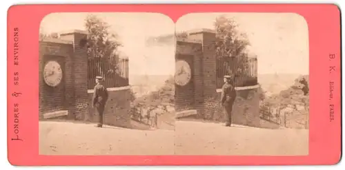 Stereo-Fotografie B. K., Paris, Ansicht London-Greenwich, Shepherd Gate Clock am Eingang des Royal Greenwich Observatory