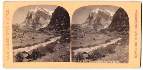 Stereo-Fotografie Gabler, Interlaken, Ansicht Grindelwald, Blick nach dem Hotel und Wetterhorn