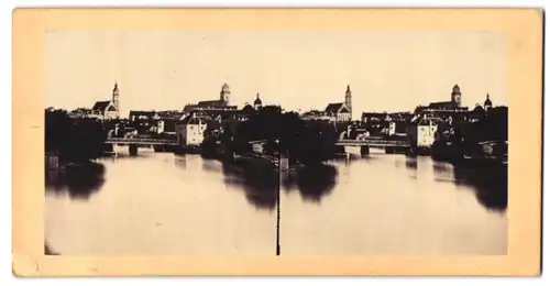 Stereo-Fotografie unbekannter Fotograf, Ansicht Donauwörth, Blick nach der Stadt über die Donau