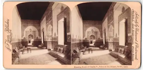 Stereo-Fotografie J. F. Jarvis, Washingotn D. C., Ansicht Sevilla. Carl des V. Salon im Alcazar Palast