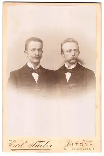 Fotografie Carl Färber, Altona, Schulterblatt 59 B, Zwei Herren im Anzug mit Fliege