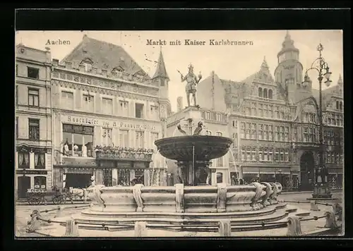 AK Aachen, Markt mit Kaiser Karlsbrunnen