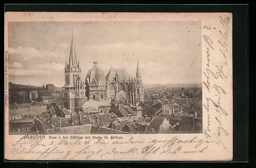 AK Aachen, Dom v. der Südseite mit Kirche St. Foillan