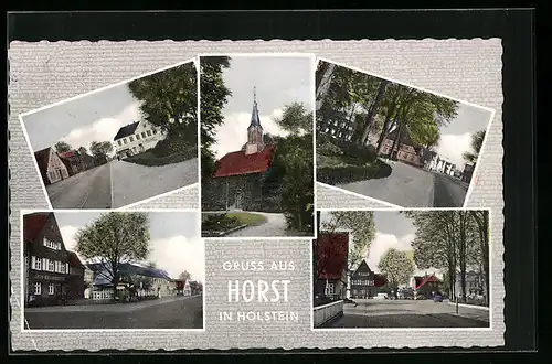 AK Horst /Holstein, Strassenpartie und Blick auf die Kirche