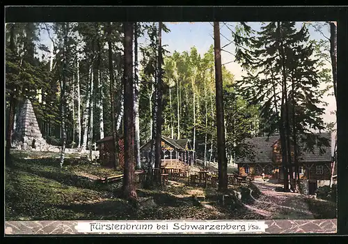 AK Fürstenbrunn b. Schwarzenberg, Gasthaus und Denkmal