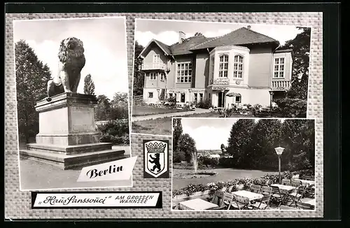 AK Berlin, Restaurant und Café Haus Sanssouci am grossen Wannsee 60, Wappen