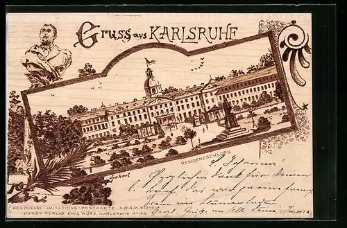 Lithographie Karlsruhe, Partie am Residenzschloss