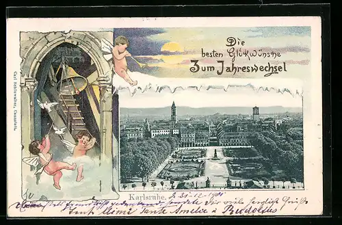 AK Karlsruhe, Ortsansicht aus der Vogelschau