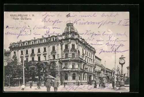 AK Karlsruhe i. B., Partie am Hotel Germania