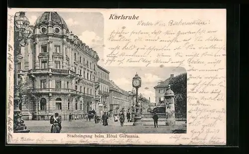 AK Karlsruhe, Stadteingang beim Hotel Germania