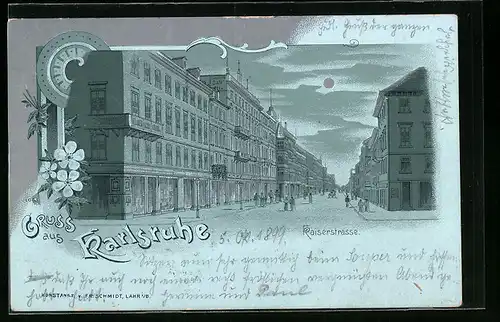 Mondschein-Lithographie Karlsruhe, Partie in der Kaiserstrasse