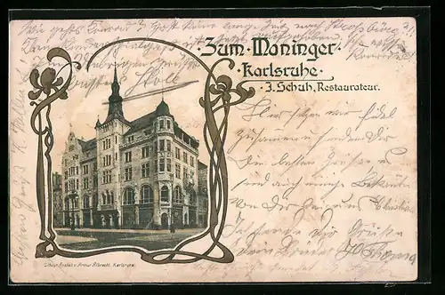 AK Karlsruhe, Zum Moninger, Inh.: J. Schuh