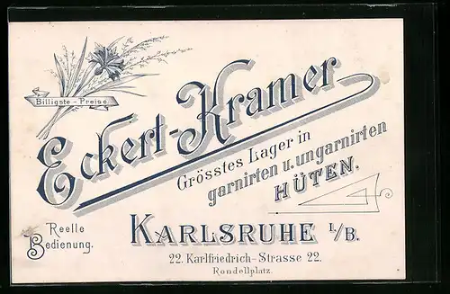 AK Karlsruhe i. B., Hutgeschäft Eckert-Kramer, Karlfriedrich-Strasse 22