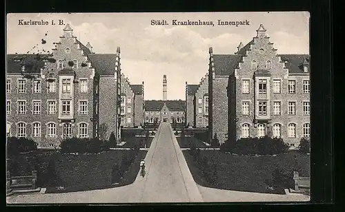 AK Karlsruhe i. B., Städt. Krankenhaus, Innenpark
