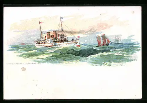 Lithographie Passagierschiff Nixe auf See