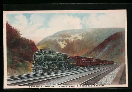 Künstler-AK Eisenbahn des Pennsylvania Railroad Systems